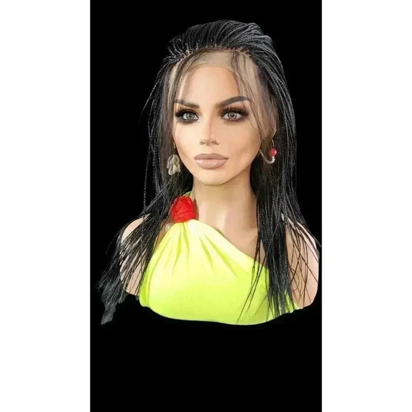 Micro Braids Lace Closure Wig in Jet Black Handcrafted, Lightweight. Yassine. - Picture 4 of 15